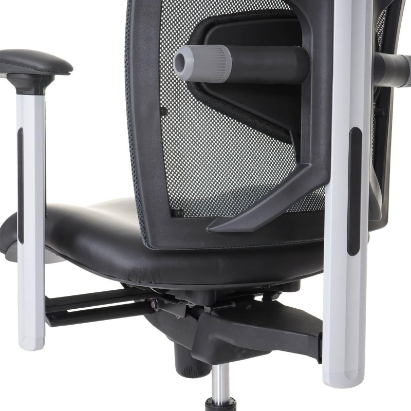 Sillón ergonómica NILO-TEC en piel natural y malla transpirable color negro