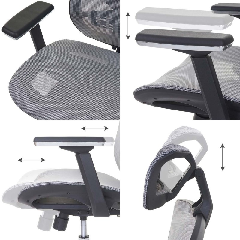 Silla ergonómica LAMBI totalmente ajustable en malla color negro y gris