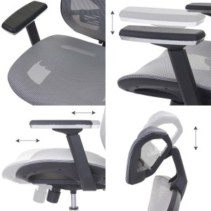 Silla ergonómica LAMBI totalmente ajustable en malla color negro y gris