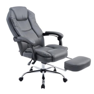 Sillón de Oficina CASTI, Reposapiés Extensible, en Piel color Negro