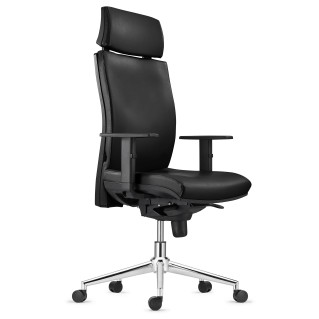 Silla Ergonómica MARVEL en Piel Natural color Negro con Base Metálica