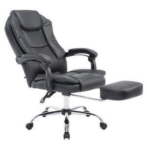Sillón de Oficina CASTI, Reposapiés Extensible, en Piel color Negro