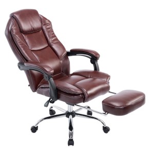 Sillón de Oficina CASTI, Reposapiés Extensible, en Piel color Negro