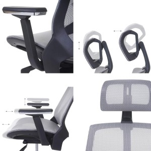 Silla Ergonómica ALAN, ajustable, en malla negro y gris
