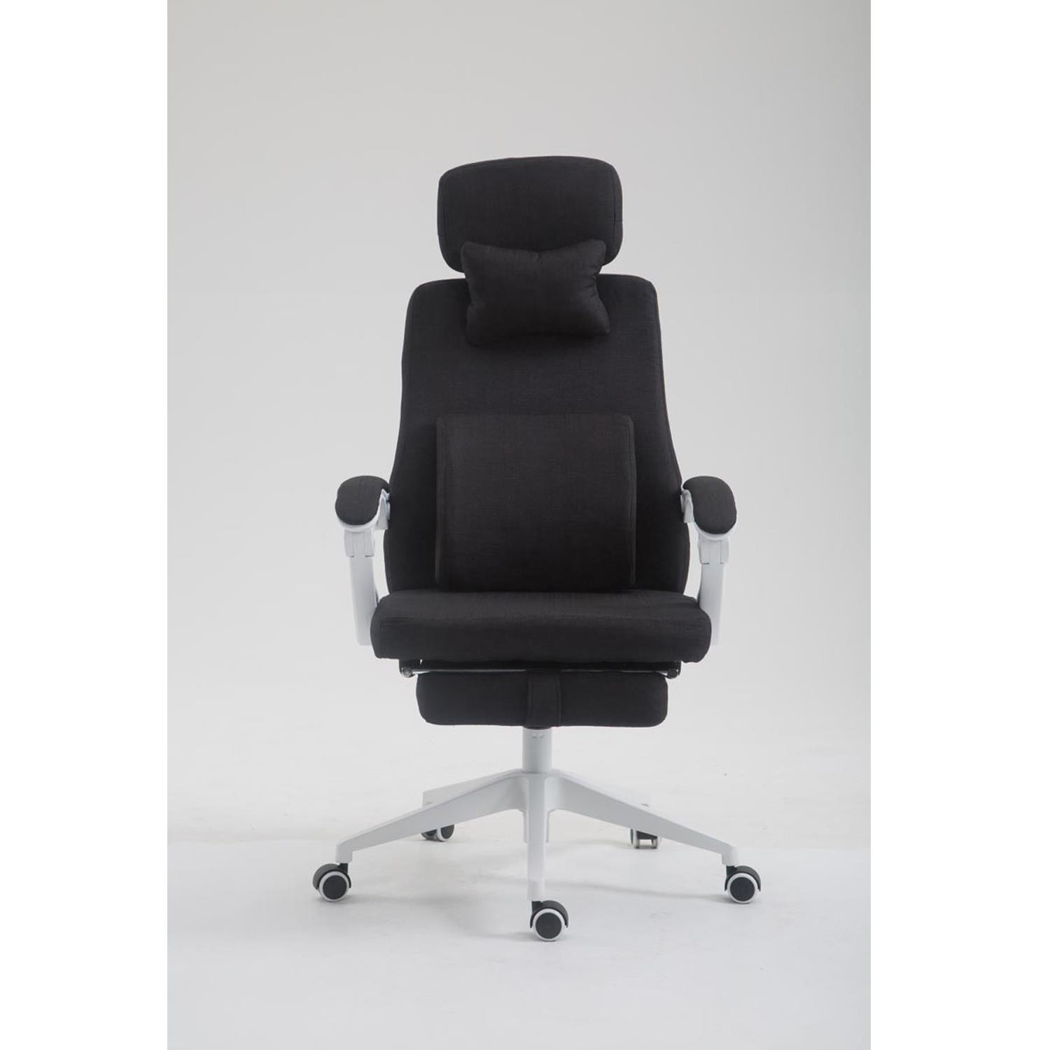 Sillón de Oficina ADRIANO, Reposapiés Extensible, Cojines Lumbar y Cervical, en Tela color Negro