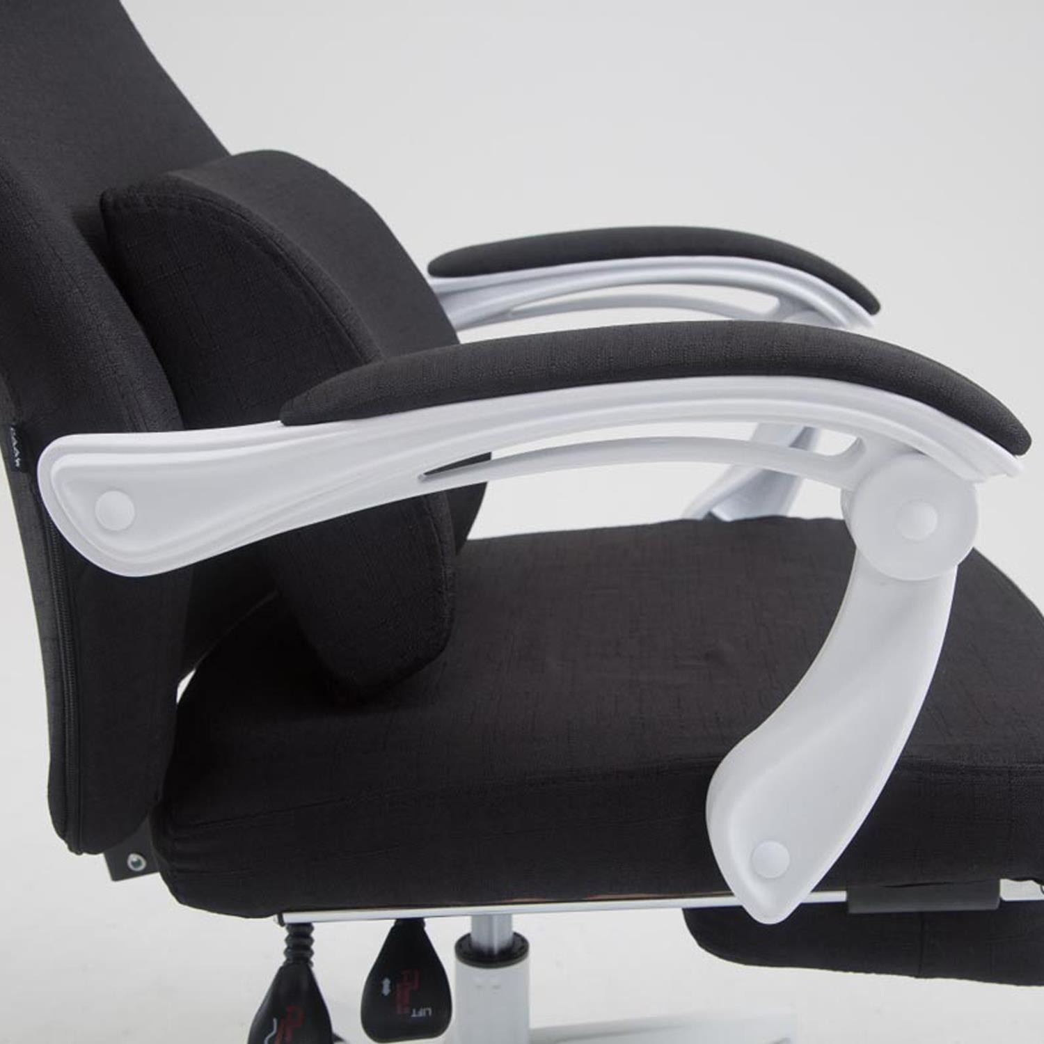 Sillón de Oficina ADRIANO, Reposapiés Extensible, Cojines Lumbar y Cervical, en Tela color Negro