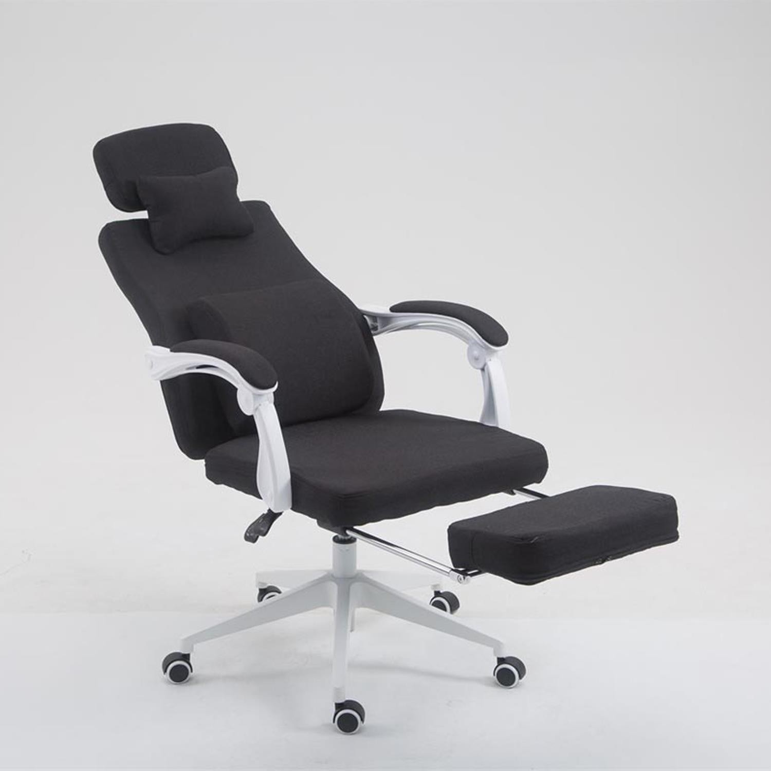 Sillón de Oficina ADRIANO, Reposapiés Extensible, Cojines Lumbar y Cervical, en Tela color Negro