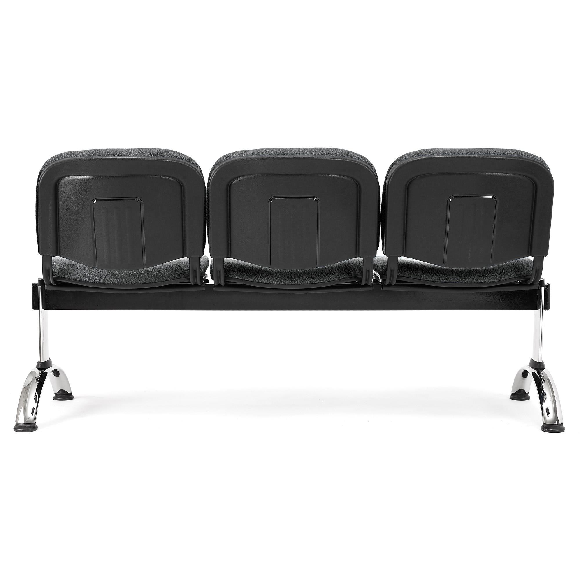 Bancada 3 Asientos MOBY BASE, Estructura Metal, Gran Acolchado, Tela Negra