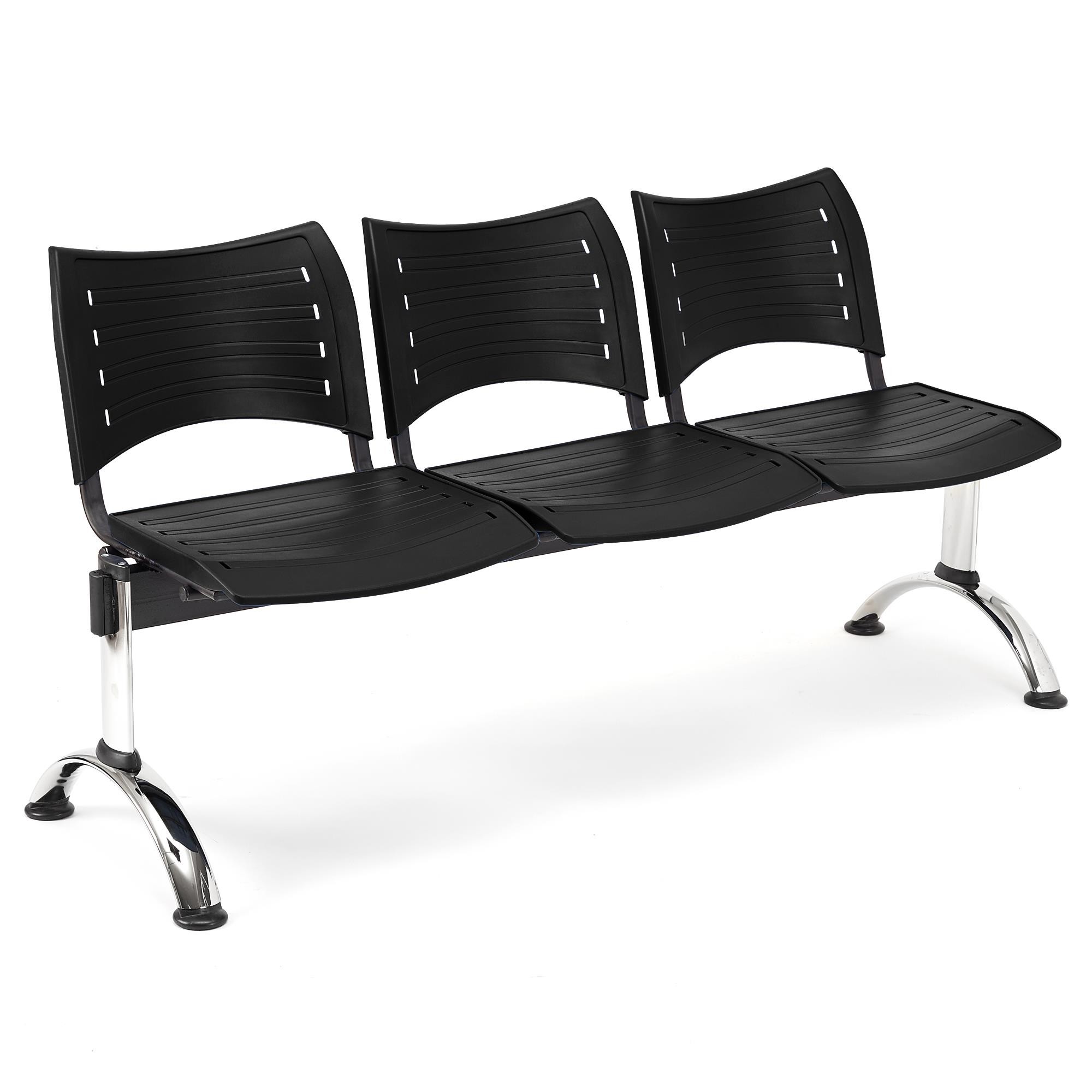 Bancada para Sala de Espera 3 Asientos ELVA, Estructura Metal, en Plástico Negro