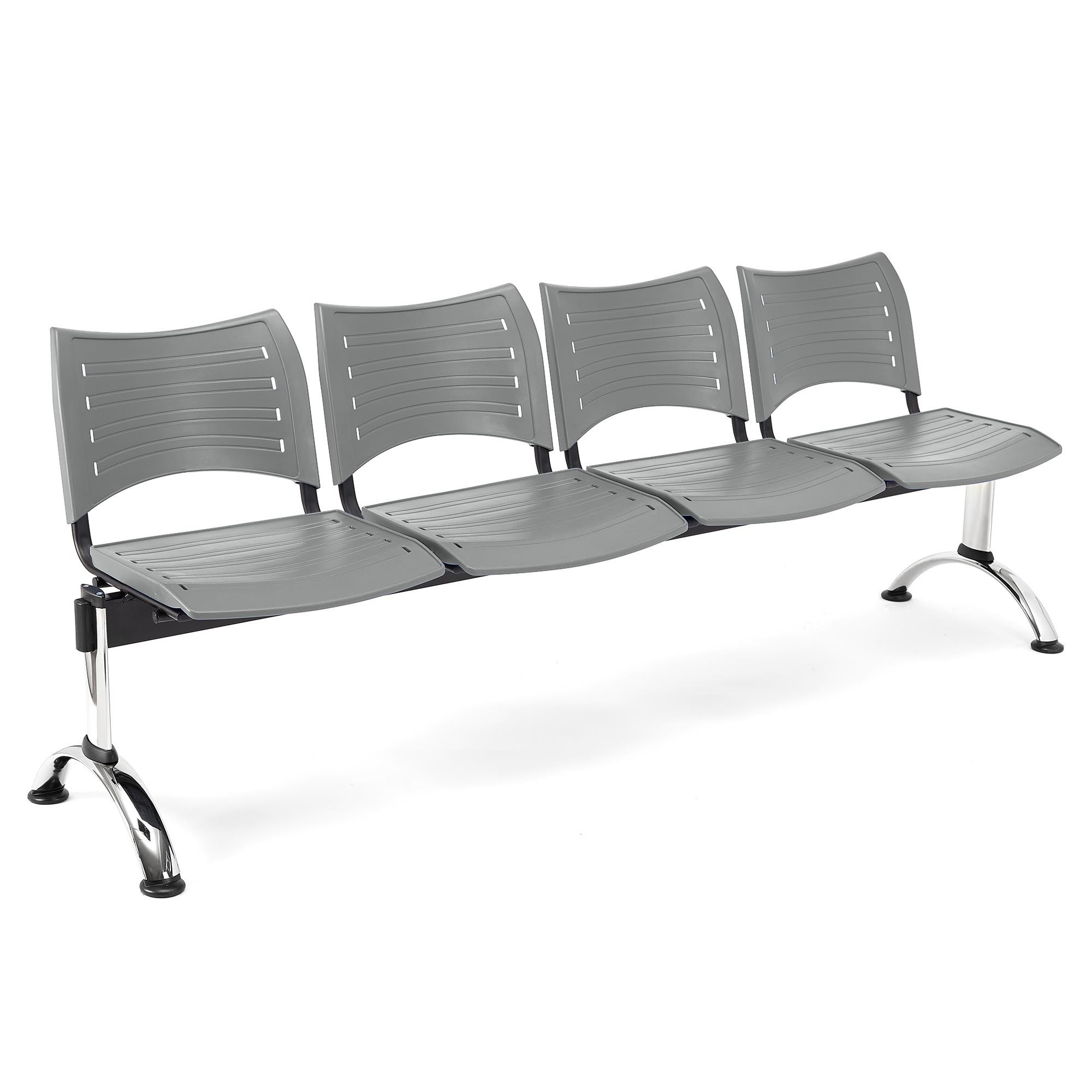 Bancada para Sala de Espera 4 Asientos ELVA, Estructura Metal, en Plástico Negro