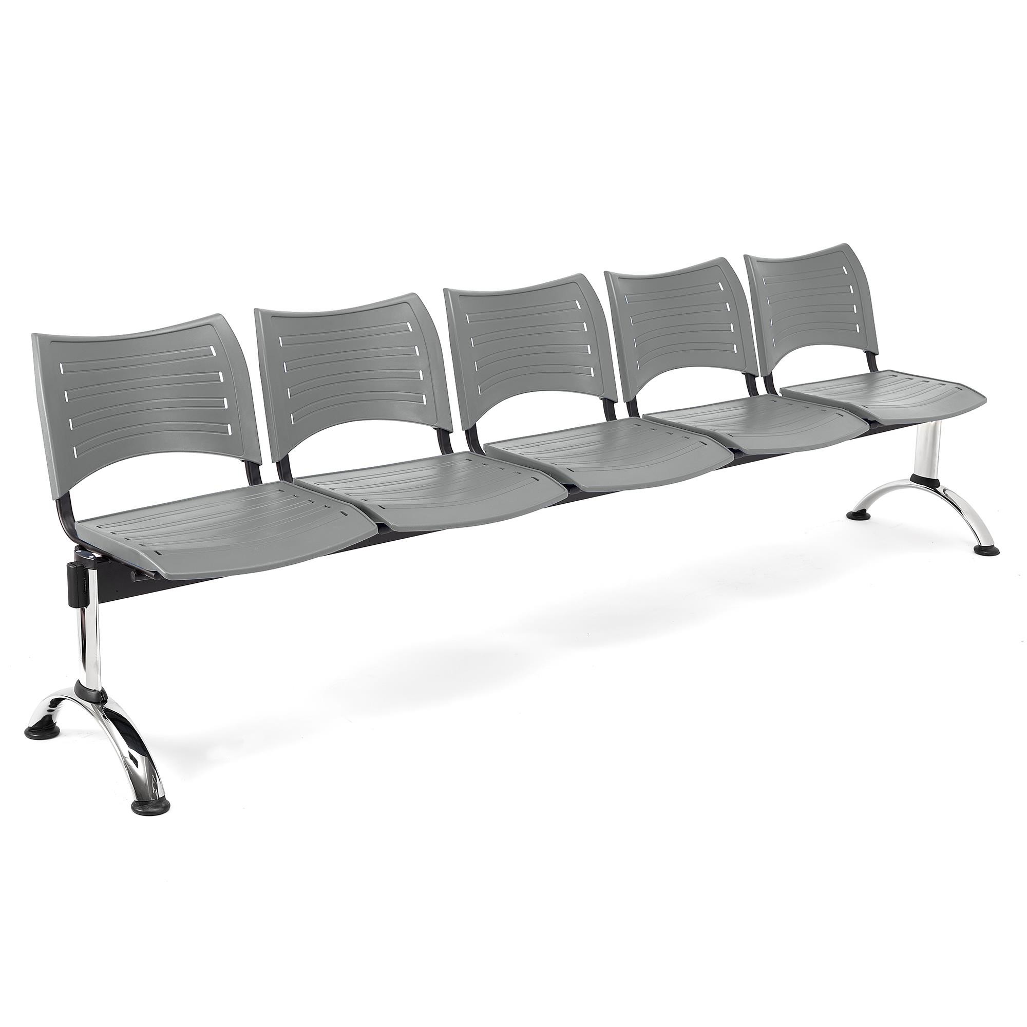 Bancada para Sala de Espera 5 Asientos ELVA, Estructura Metal, en Plástico Negro