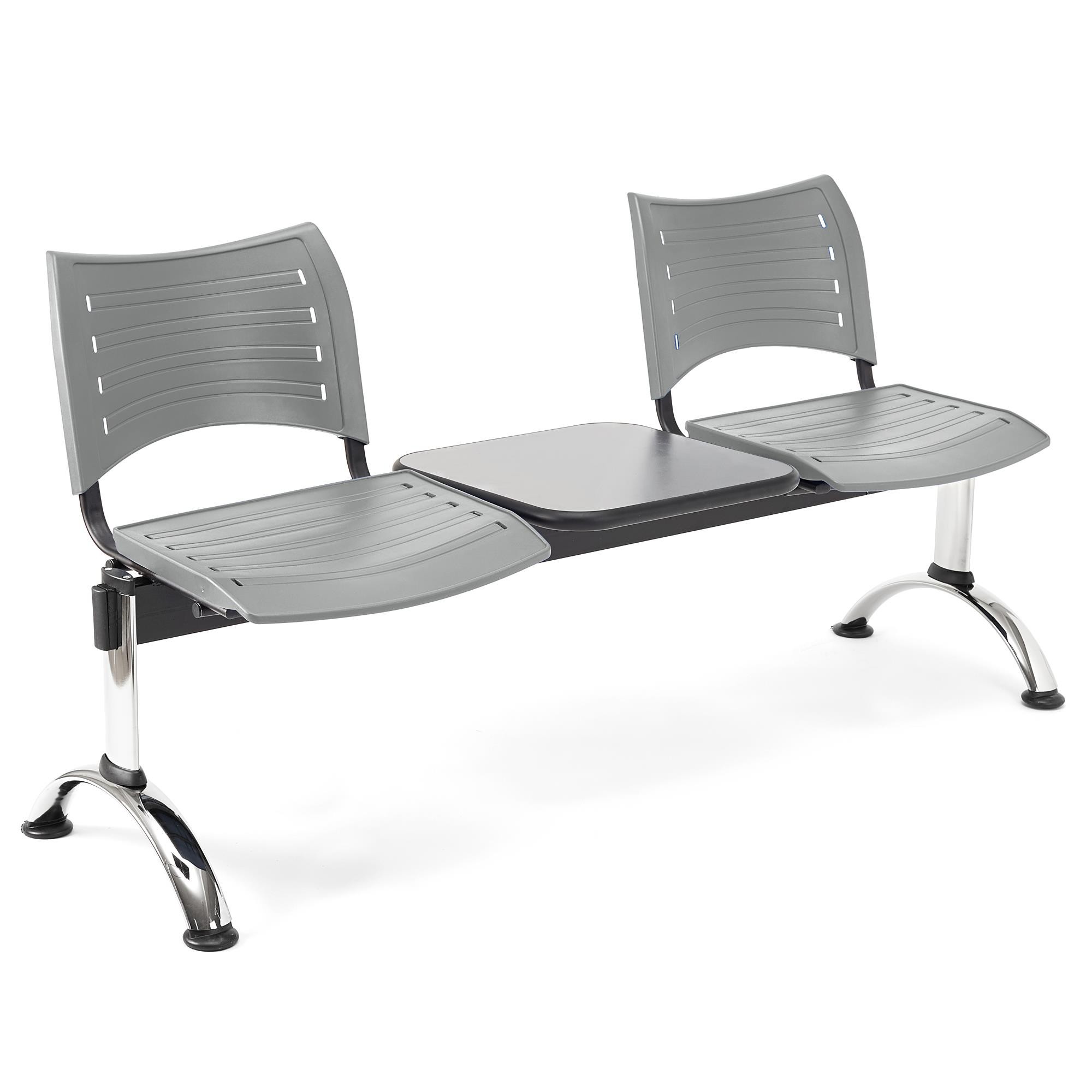 Bancada para Sala de Espera 2 Asientos y Mesa ELVA, Estructura Metal, en Plástico Negro