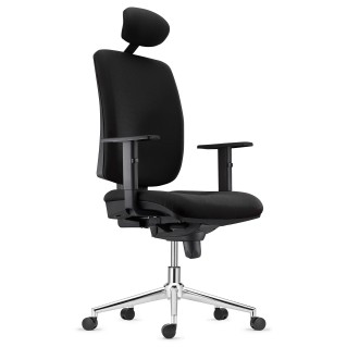 Silla Ergonómica PIERO, en Tela color Negro, con Base Metálica, Reposacabezas y Brazos Ajustables