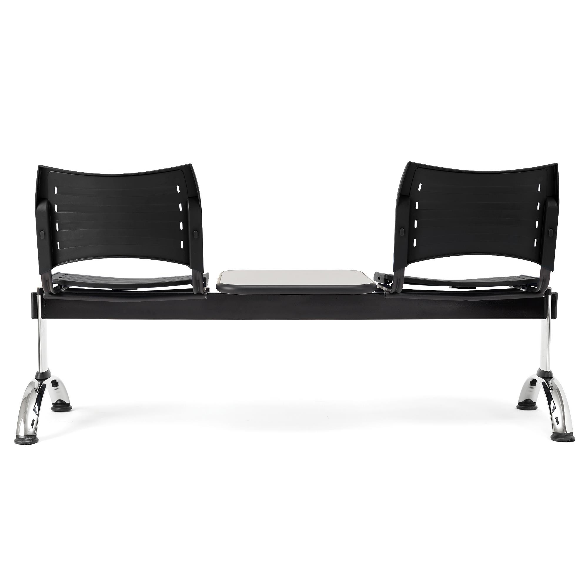 Bancada para Sala de Espera 2 Asientos y Mesa ELVA, Estructura Metal, en Plástico Negro