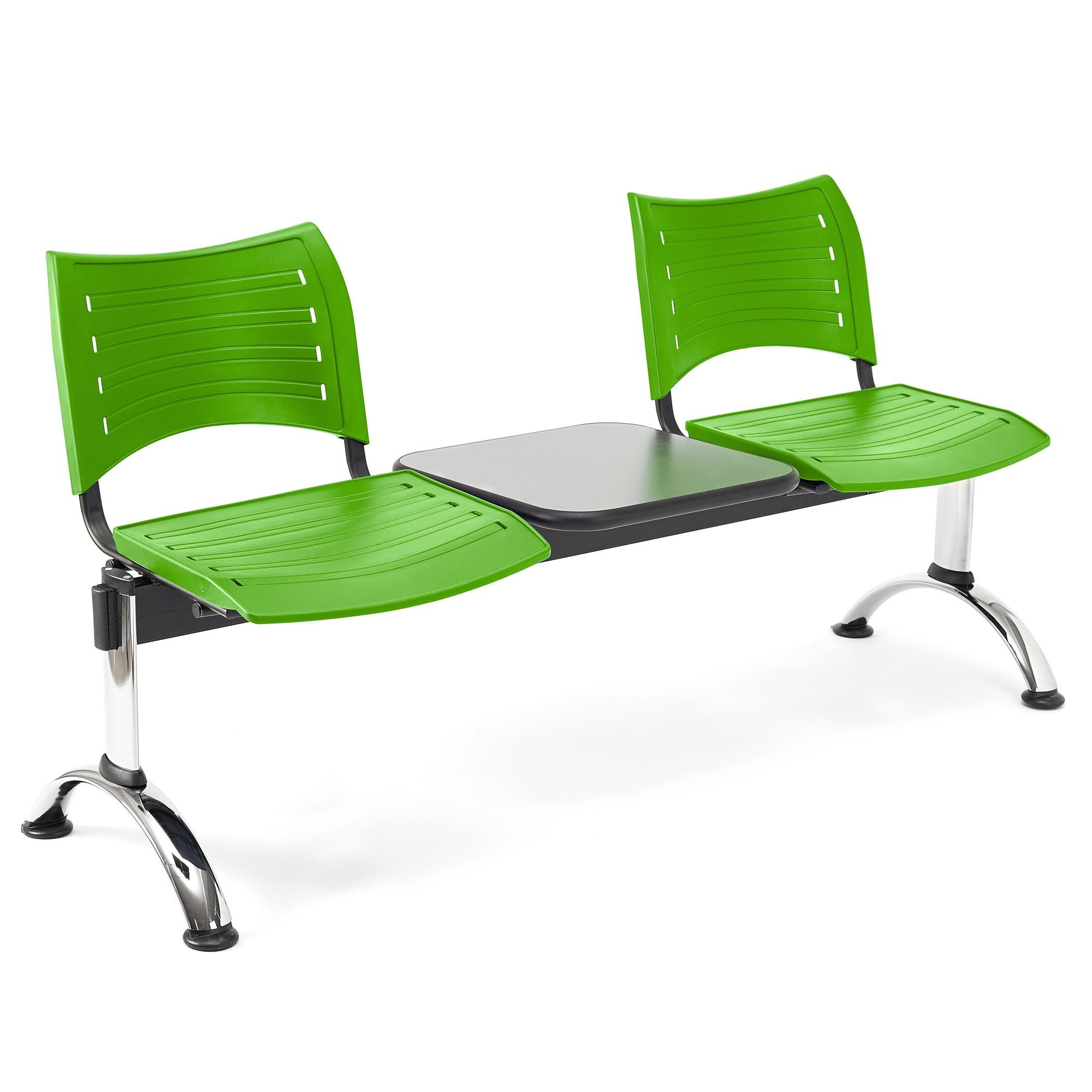 Bancada para Sala de Espera 2 Asientos y Mesa ELVA, Estructura Metal, en Plástico Negro