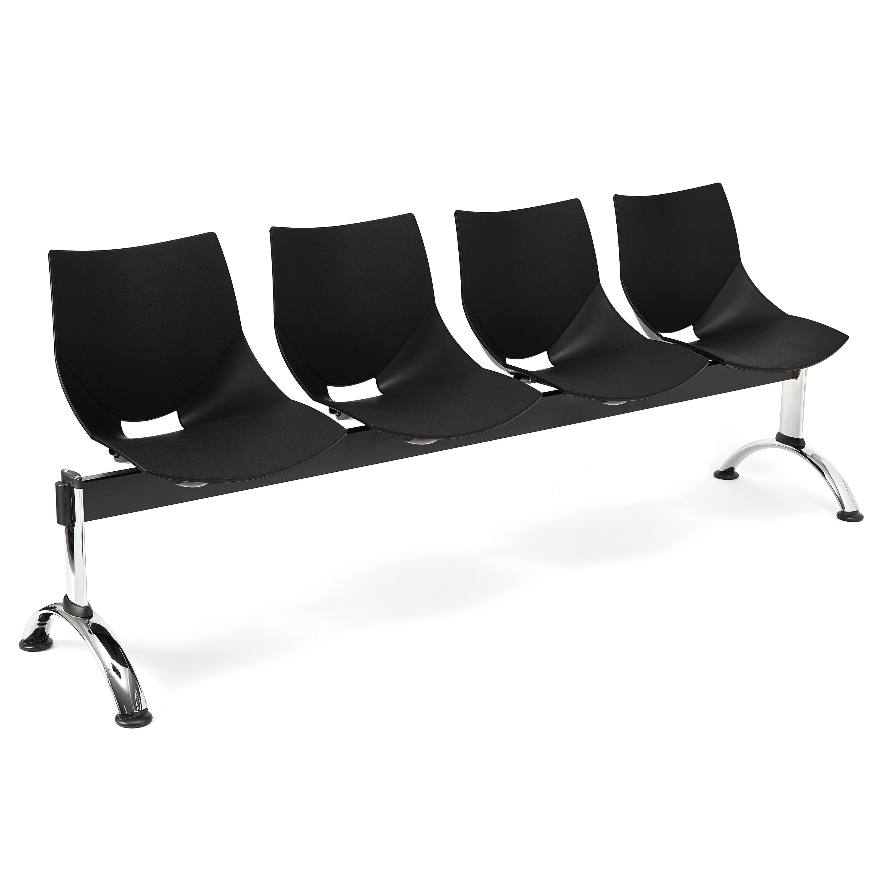 Bancada 4 Asientos AMIR, Estructura Metal, en Plástico Negro