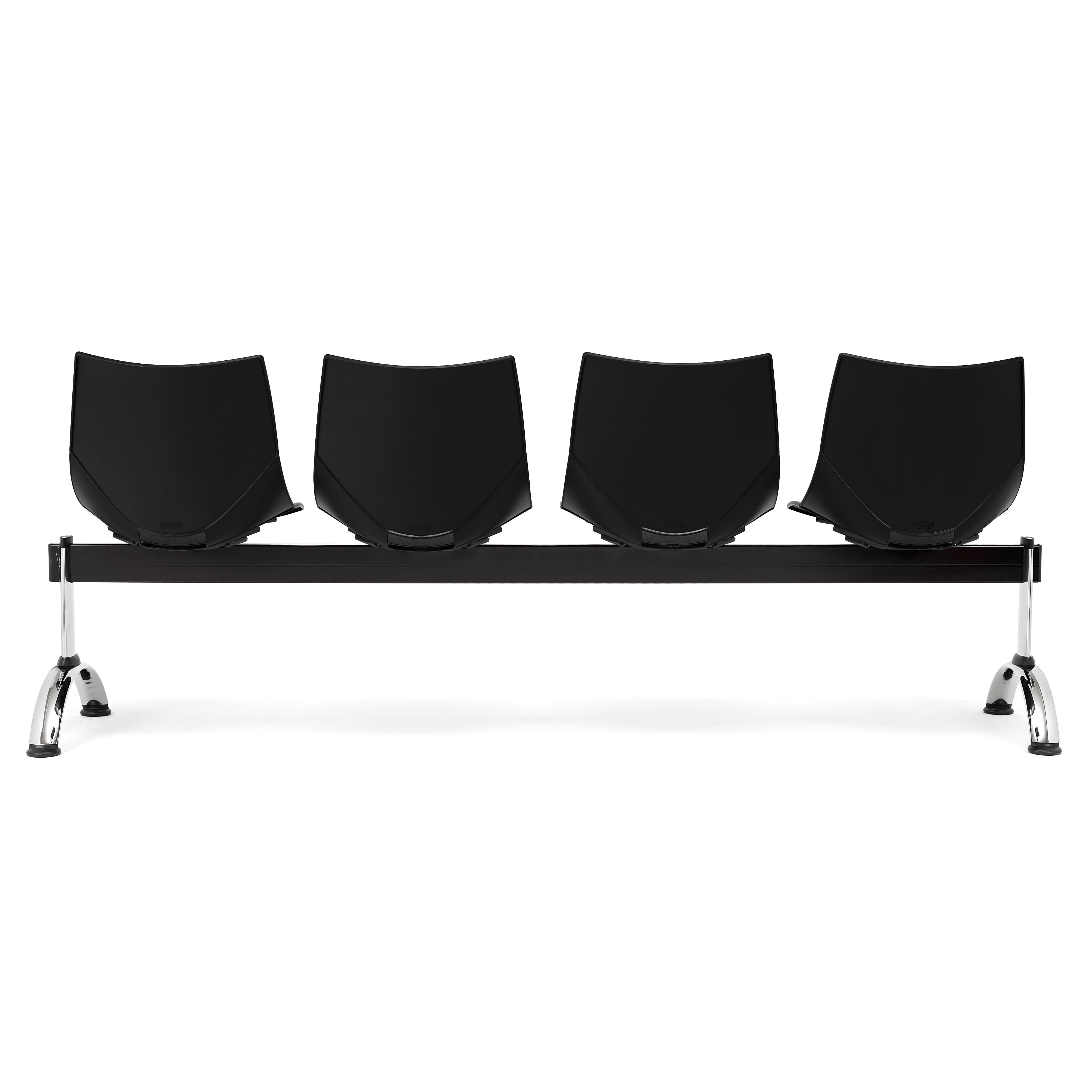Bancada 4 Asientos AMIR, Estructura Metal, en Plástico Negro
