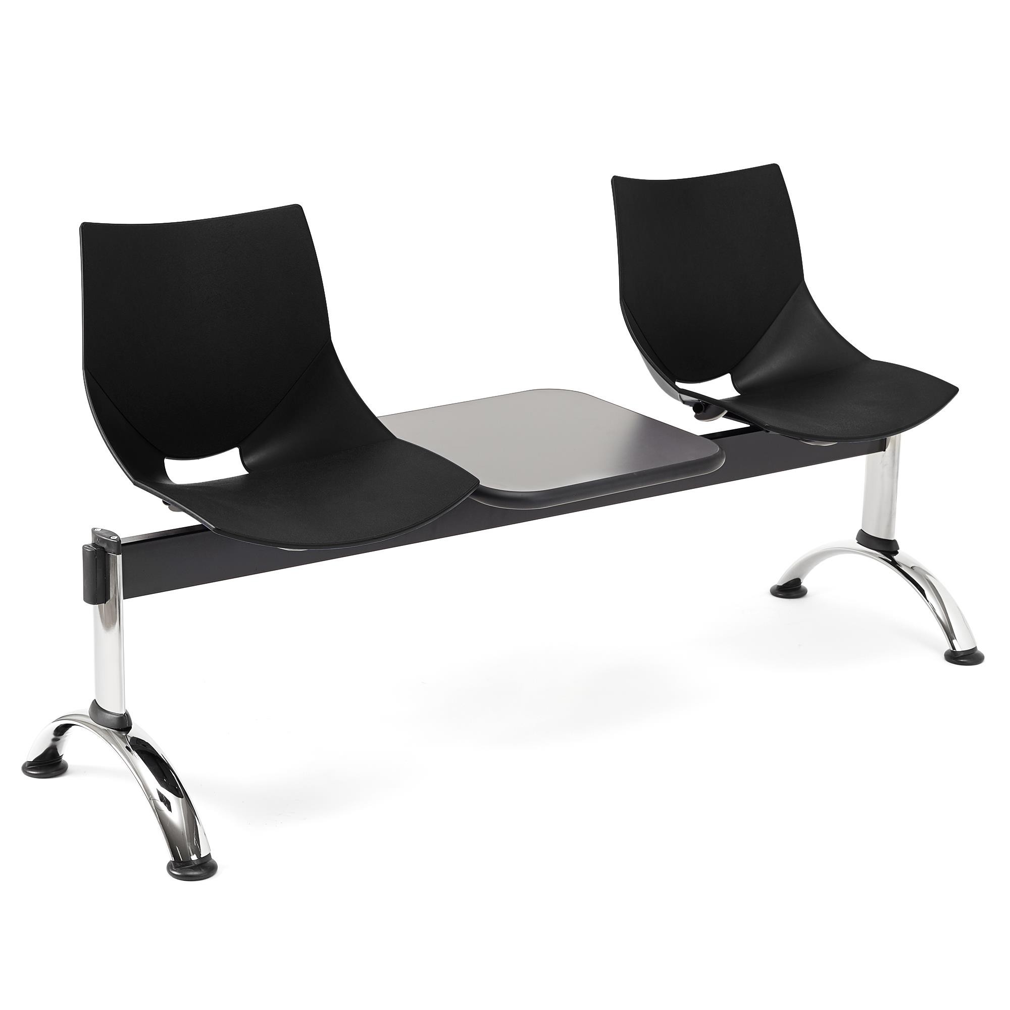 Bancada 2 Asientos y Mesa AMIR, Estructura Metal, en Plástico Negro