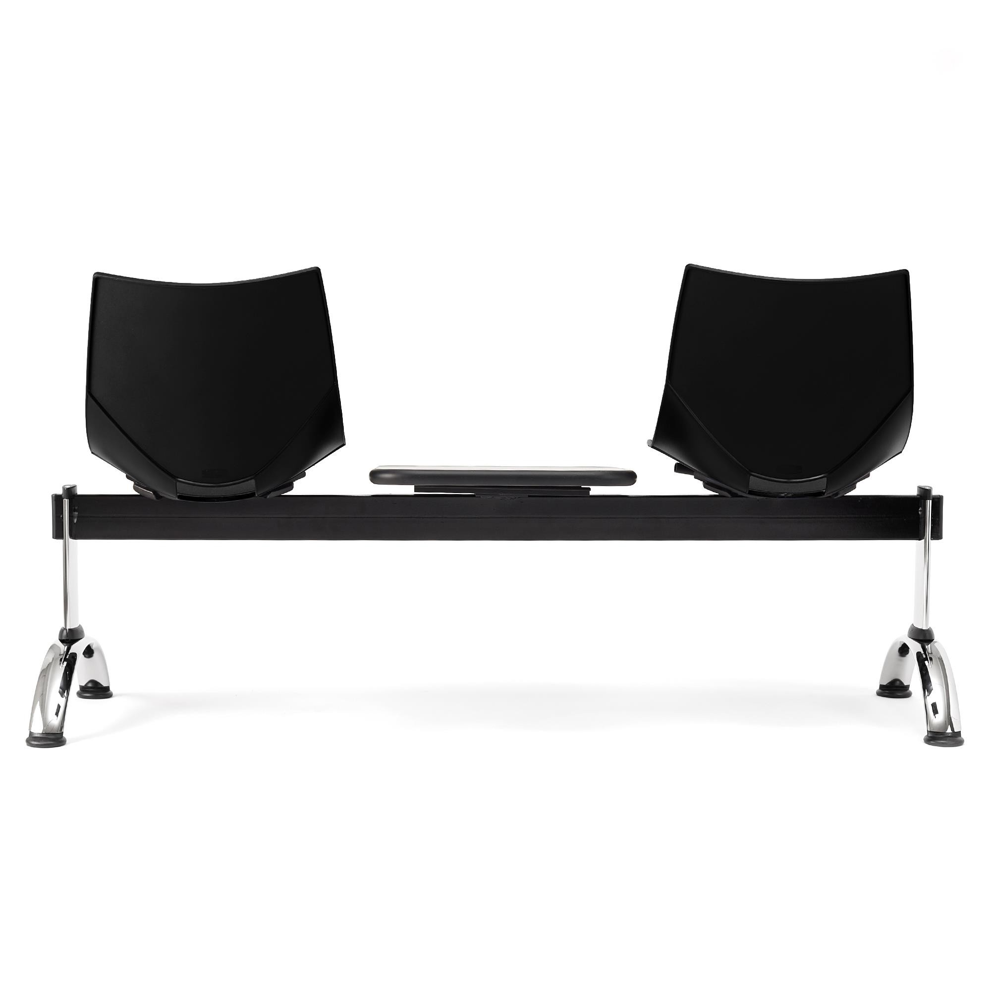 Bancada 2 Asientos y Mesa AMIR, Estructura Metal, en Plástico Negro