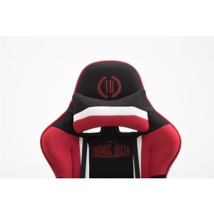 Silla gaming JEMEX TELA, reclinable, con cojines, en color negro/rojo
