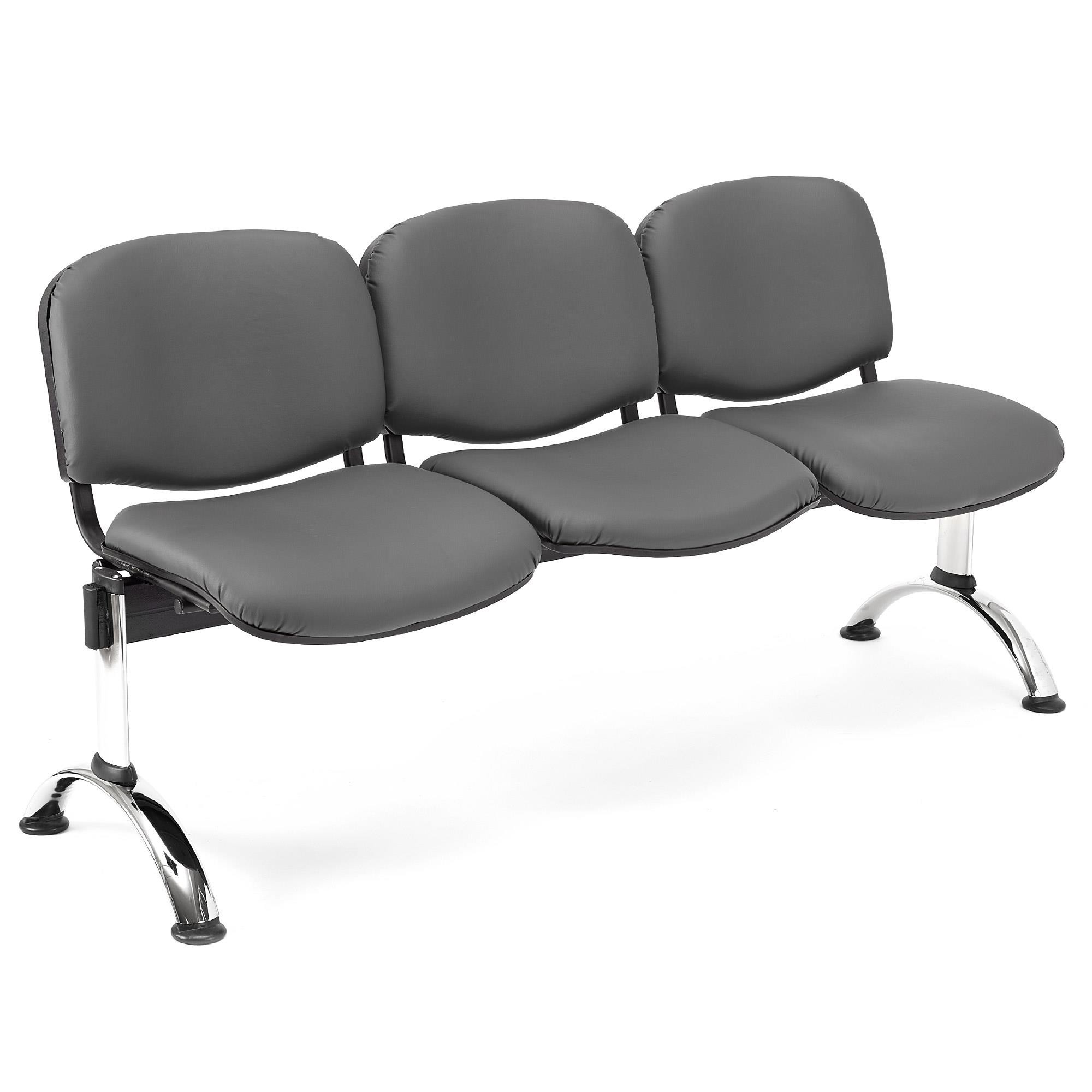 Bancada 3 Asientos MOBY PIEL, Estructura Metal, Gran Acolchado, Negro