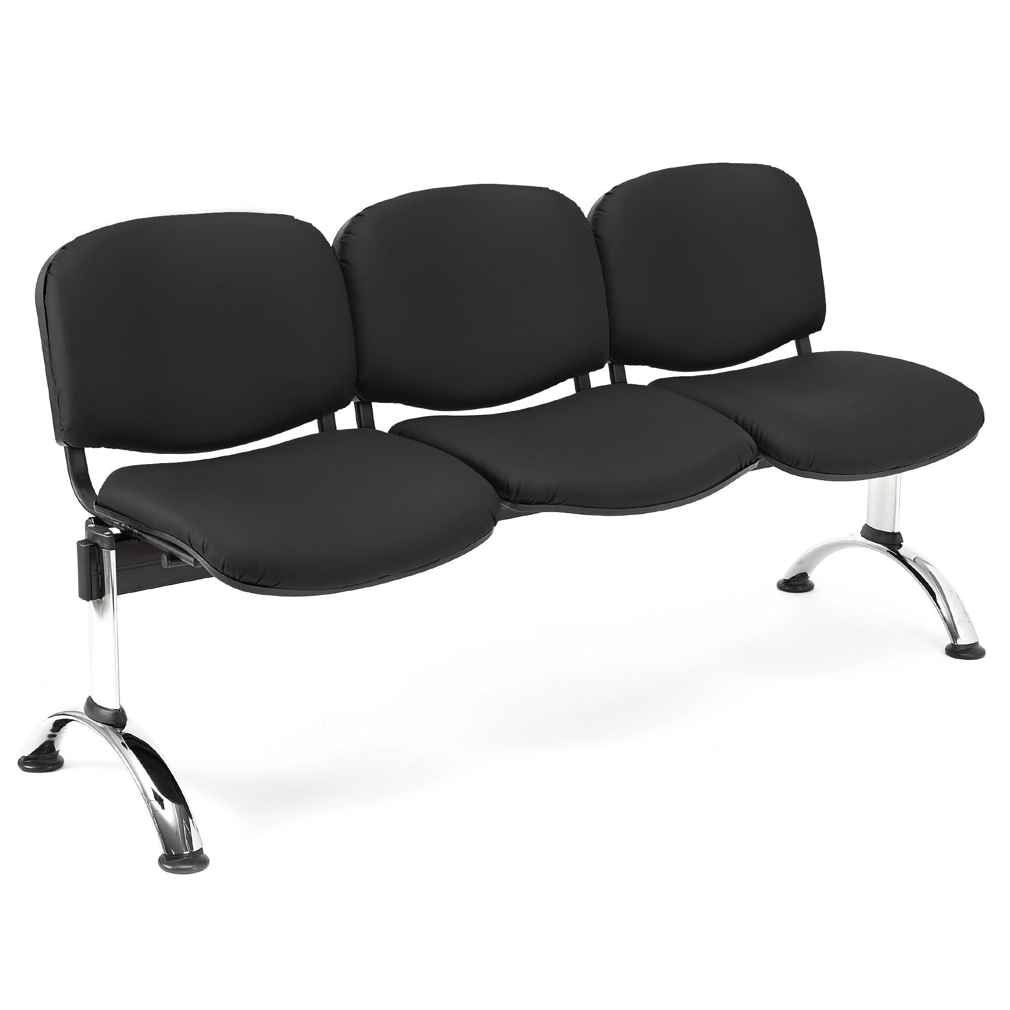 Bancada 3 Asientos MOBY PIEL, Estructura Metal, Gran Acolchado, Negro