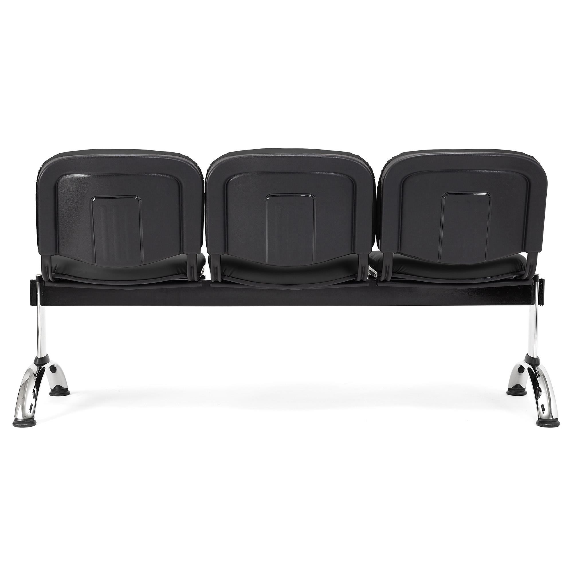 Bancada 3 Asientos MOBY PIEL, Estructura Metal, Gran Acolchado, Negro