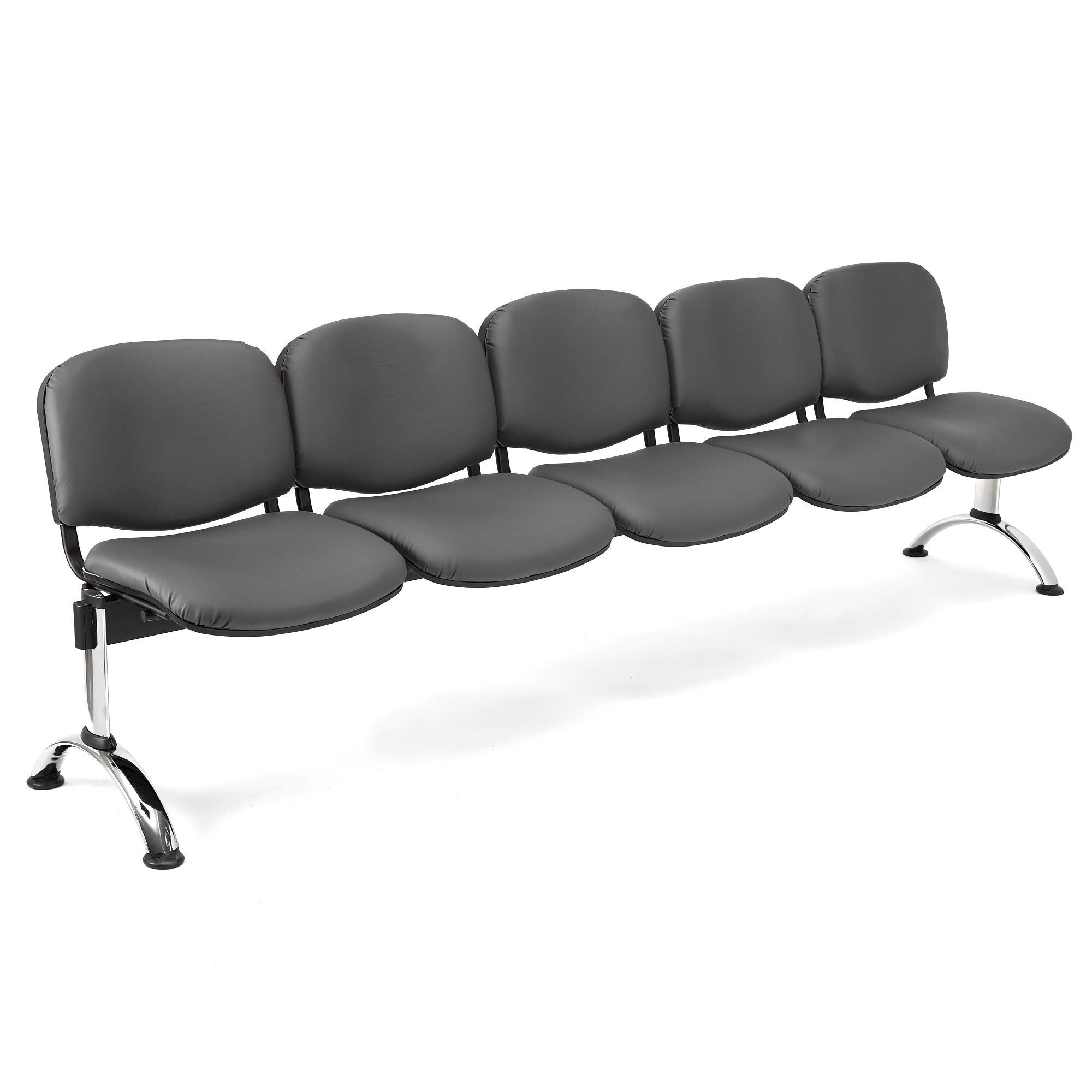 Bancada 5 Asientos MOBY PIEL, Estructura Metal, Gran Acolchado, Negro