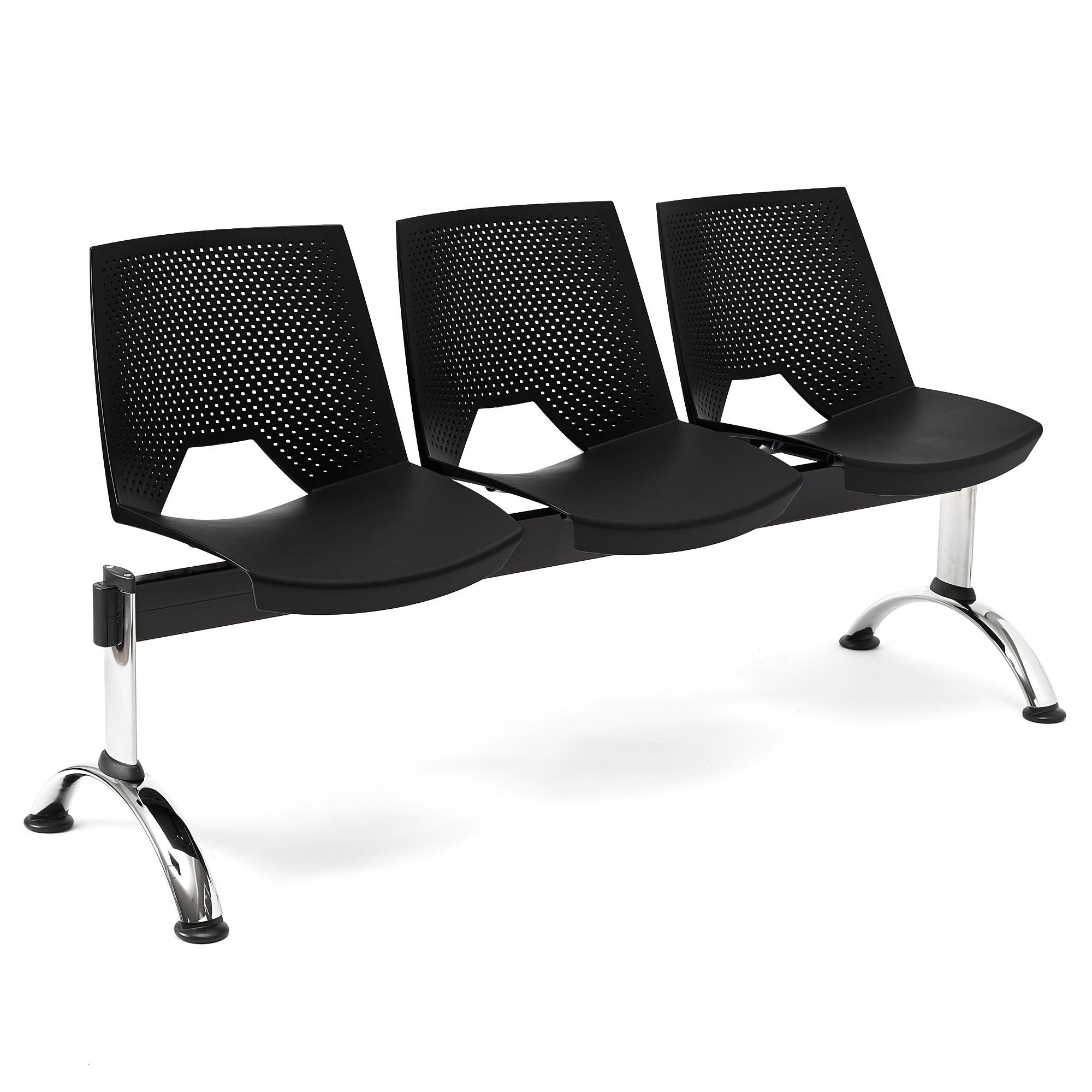 Bancada 3 Asientos ENZO, Estructura Metal, en Plástico Negro