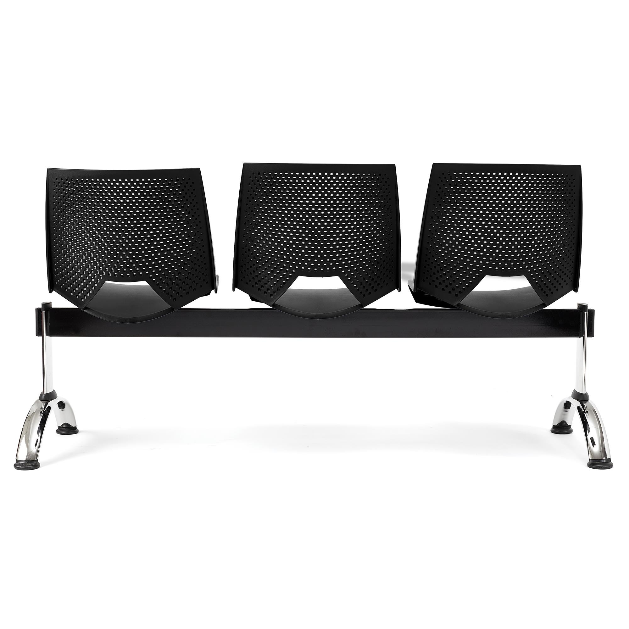 Bancada 3 Asientos ENZO, Estructura Metal, en Plástico Negro