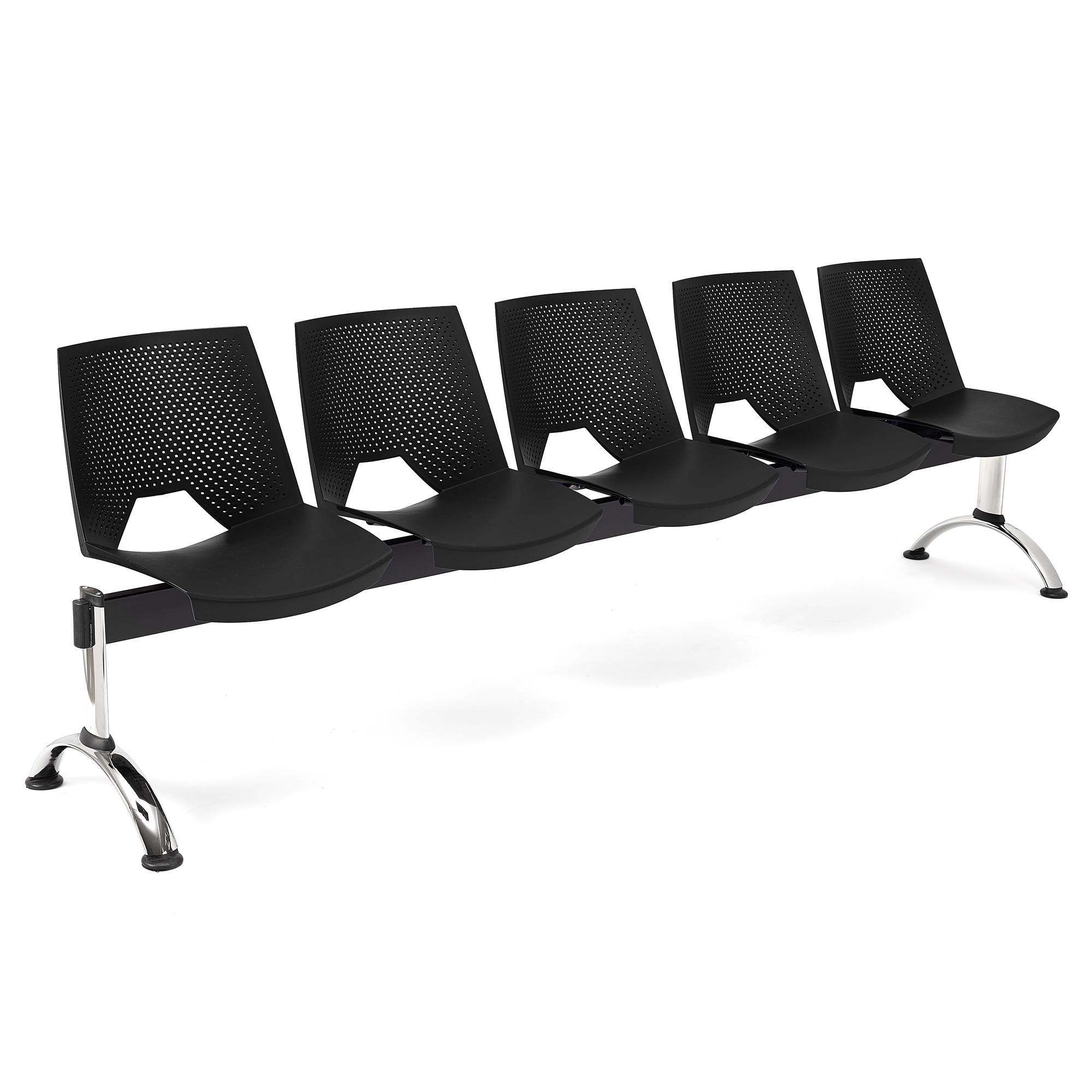 Bancada 5 Asientos ENZO, Estructura Metal, en Plástico Negro