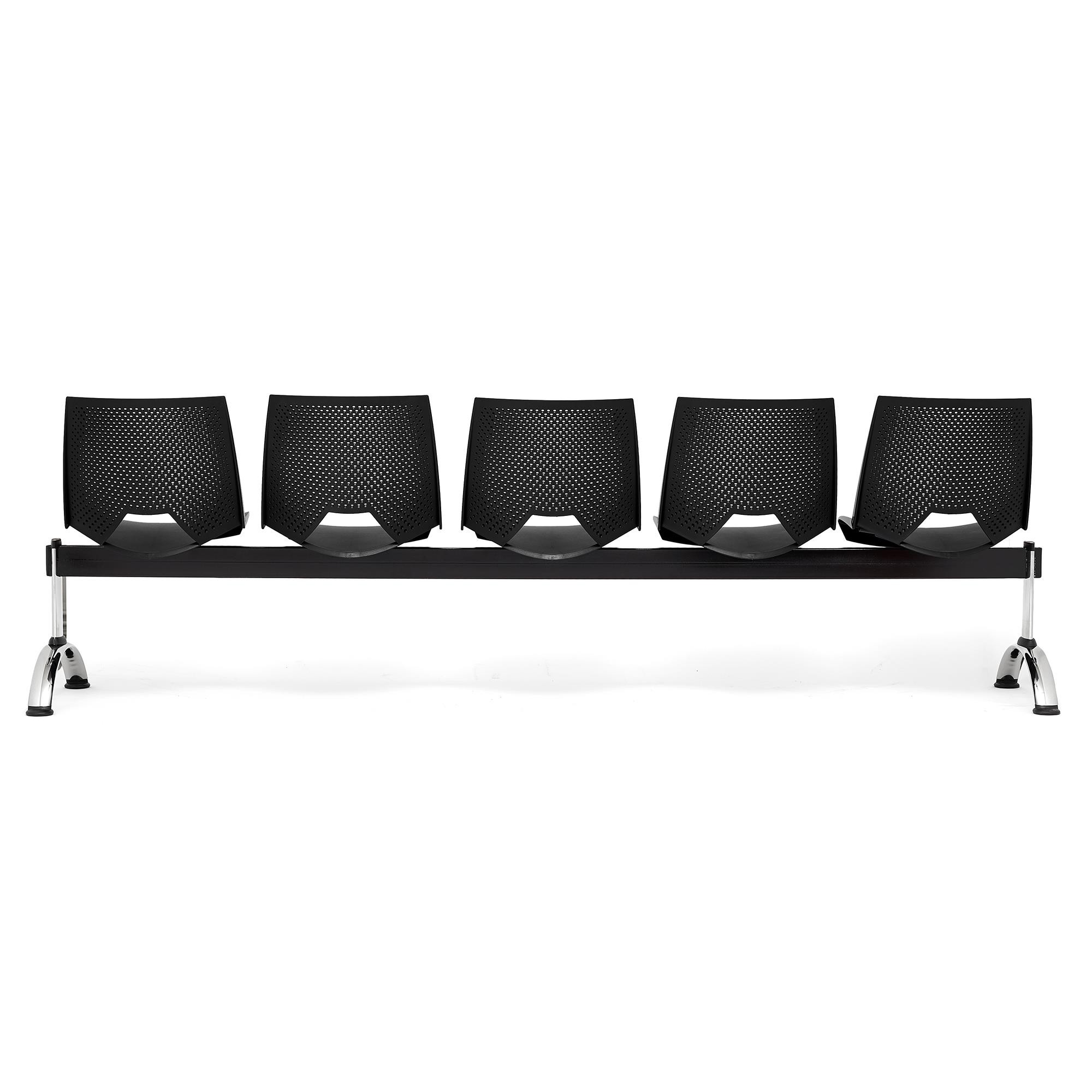 Bancada 5 Asientos ENZO, Estructura Metal, en Plástico Negro