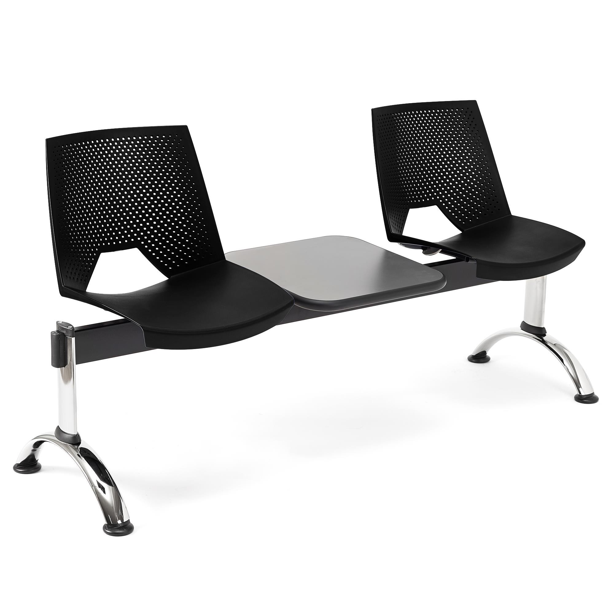 Bancada 2 Asientos y Mesa ENZO, Estructura Metal, en Plástico Negro