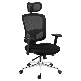 Silla Ergonómica MARKO, reposacabezas y soporte lumbar, en negro