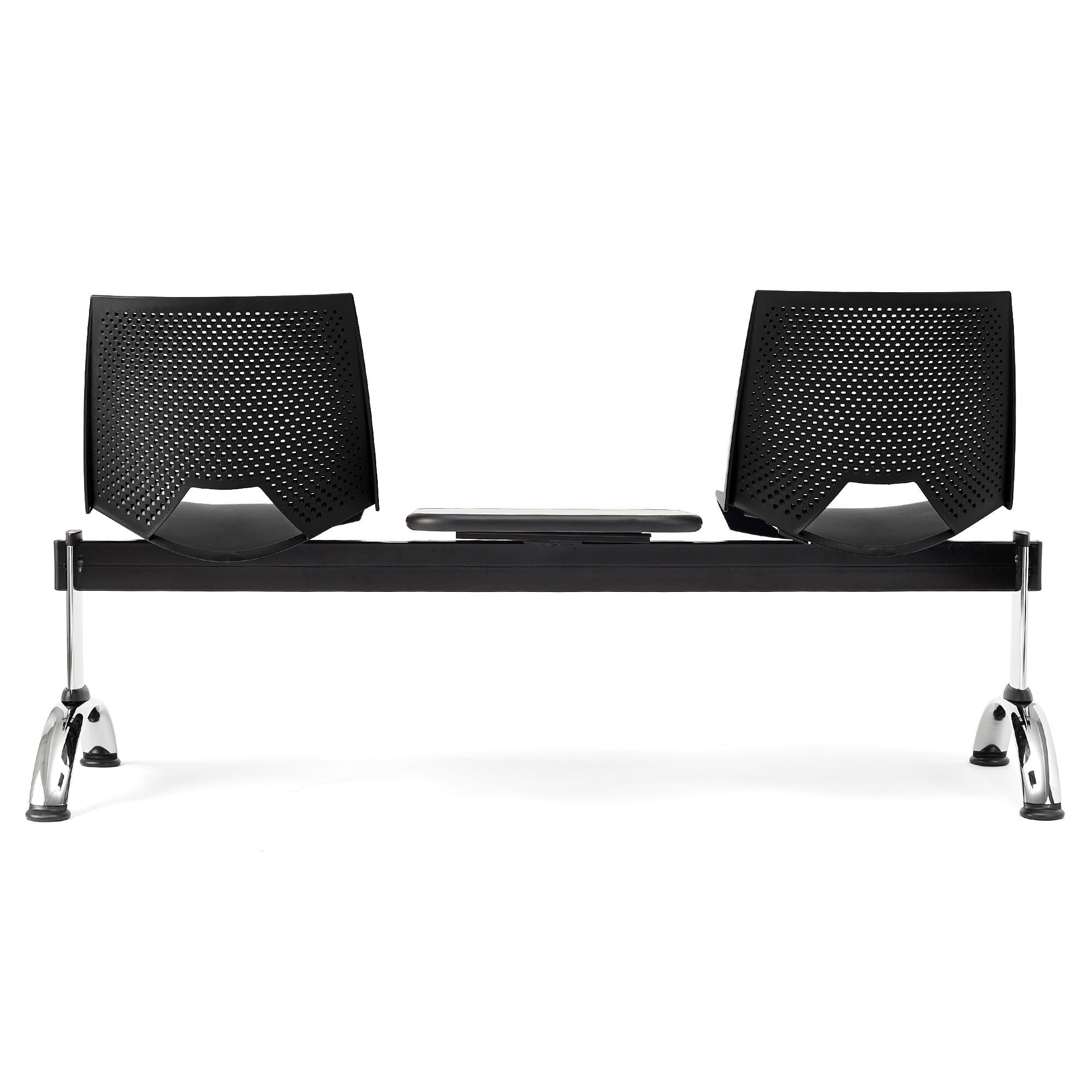 Bancada 2 Asientos y Mesa ENZO, Estructura Metal, en Plástico Negro