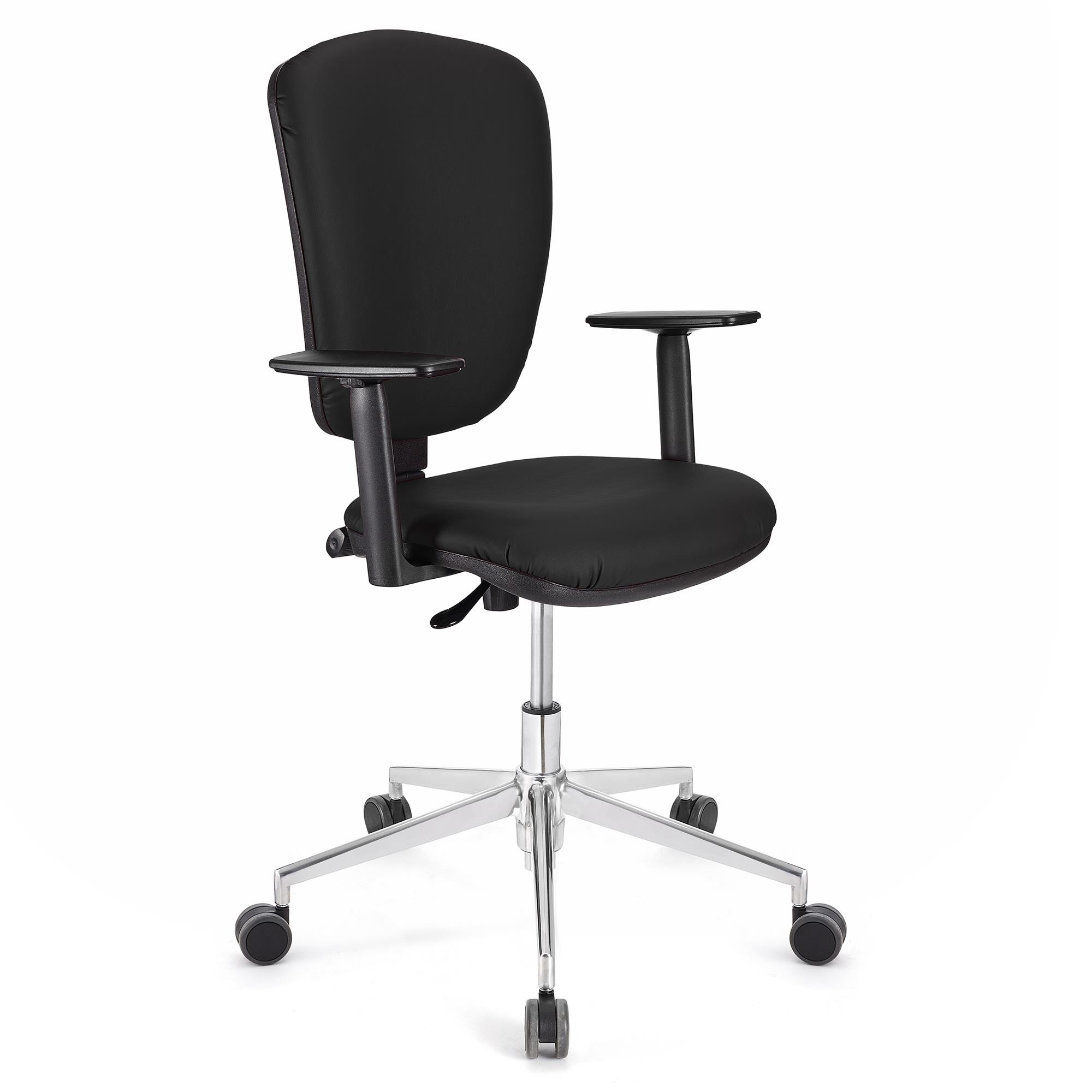 Silla de Oficina CALIPSO PRO PIEL, Respaldo y Brazos Ajustables, Base Metálica, En Negro