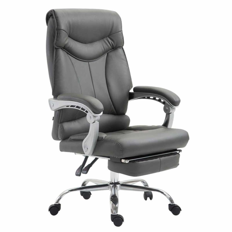 Sillón de Oficina OREGON, Reposapiés Extensible, Gran Acolchado, en Piel color Negro