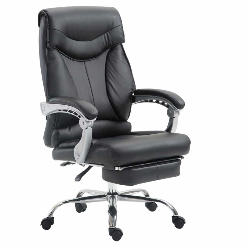 Sillón de Oficina OREGON, Reposapiés Extensible, Gran Acolchado, en Piel color Negro