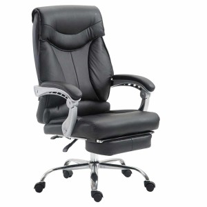 Sillón de Oficina OREGON, Reposapiés Extensible, Gran Acolchado, en Piel color Negro