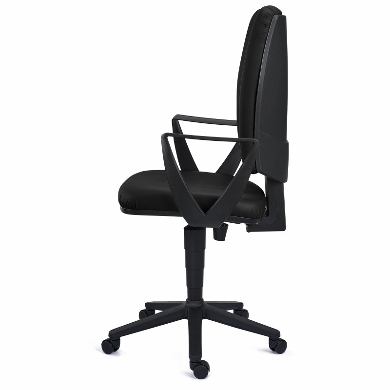 Silla de oficina ATLAS PIEL, respaldo ajustable, en negro
