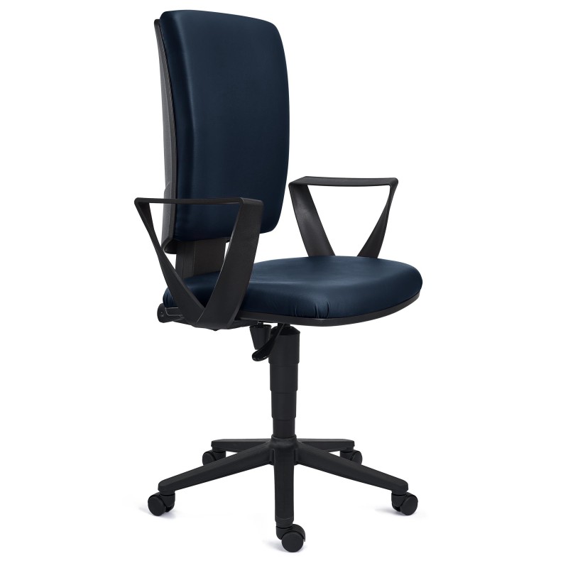 Silla de oficina ATLAS PIEL, respaldo ajustable, en negro