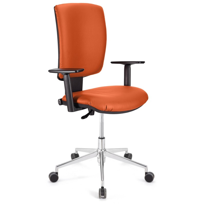 Silla de oficina ATLAS PRO PIEL, grueso acolchado y base en metal, en negro