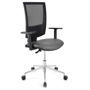 Silla de oficina PANDORA PRO, base en metal, en malla y piel color negro