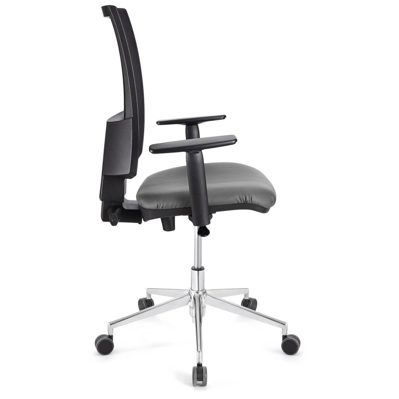 Silla de oficina PANDORA PRO, base en metal, en malla y piel color negro