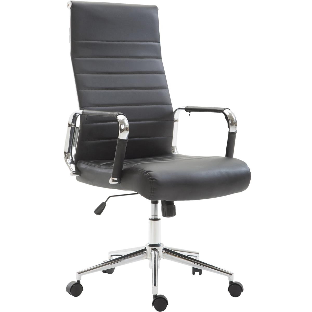 Silla de Oficina KOLMU, Base Metálica, Diseño con Elegantes Costuras, En Piel Negra