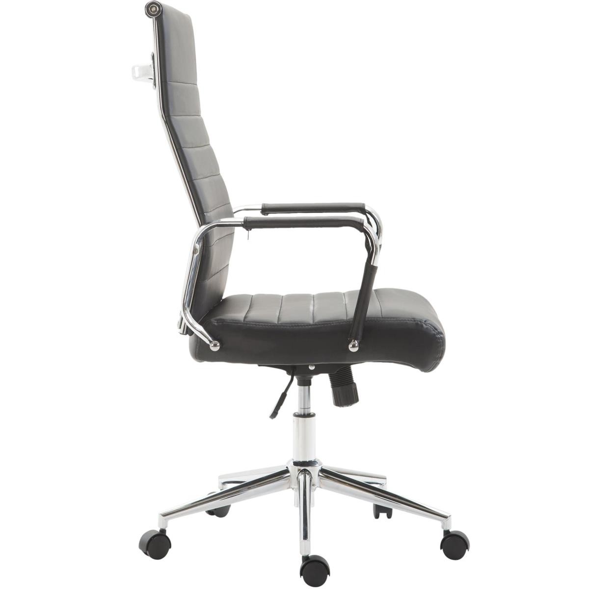Silla de Oficina KOLMU, Base Metálica, Diseño con Elegantes Costuras, En Piel Negra