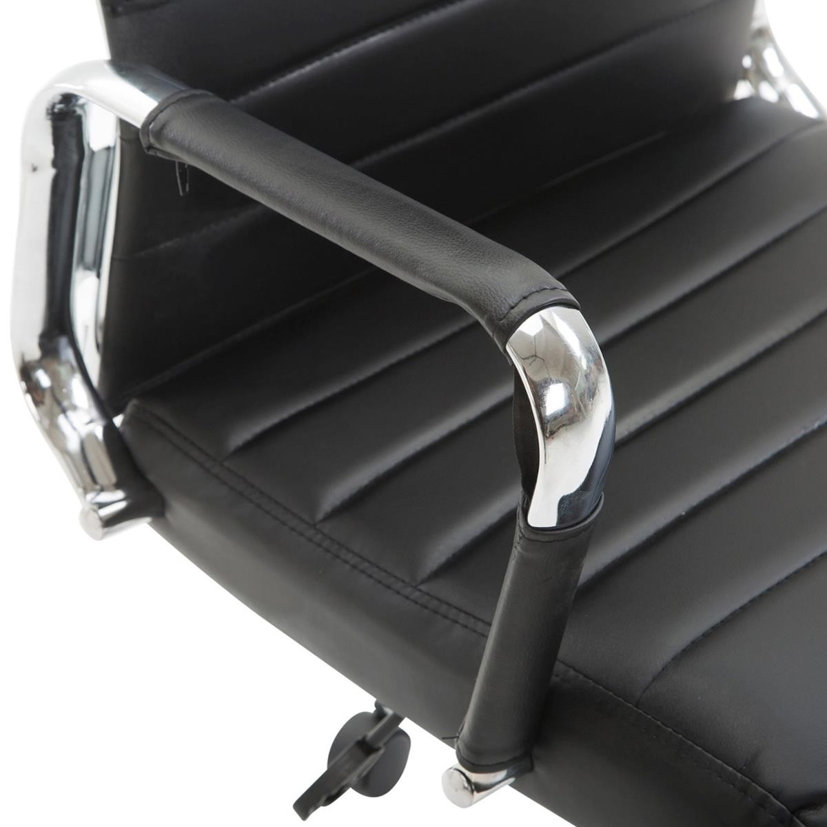 Silla de Oficina KOLMU, Base Metálica, Diseño con Elegantes Costuras, En Piel Negra