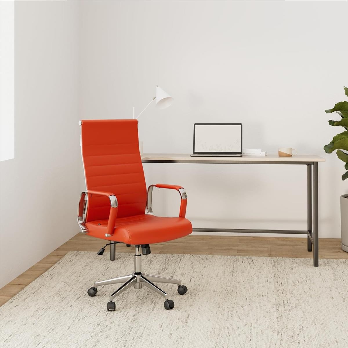 Silla de Oficina KOLMU, Base Metálica, Diseño con Elegantes Costuras, En Piel Negra