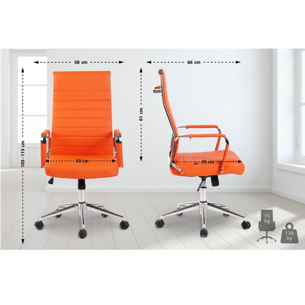 Silla de Oficina KOLMU, Base Metálica, Diseño con Elegantes Costuras, En Piel Negra