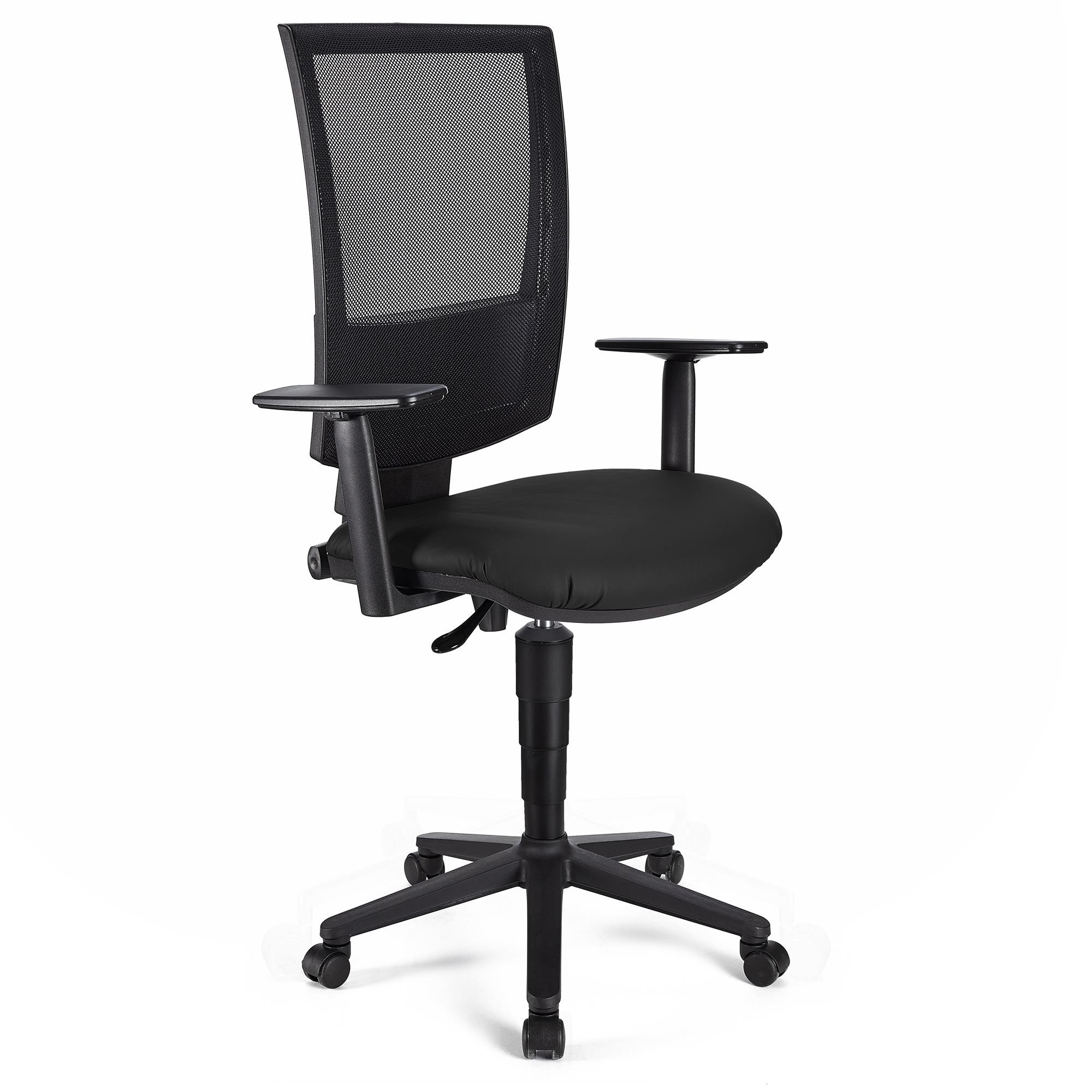 Silla de Oficina PANDORA PLUS PIEL, Respaldo en Malla, Brazos Ajustables, Gran Acolchado, Negro